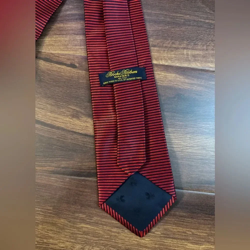 Brooks Brothers Makers Burgundy and Black Pinstripe All Silk Hand Made Tie